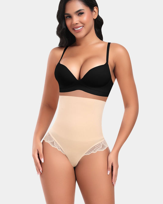 Tummy Control Seamless High-Waisted Lace Thong