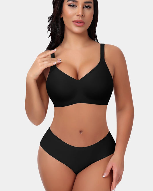 Seamless V-Neck Scalloped Edge Wireless Bra